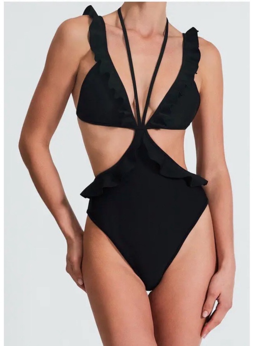 DEVON WINDSOR Olivia Black One-Piece swimsuit bikini with ruffles XS